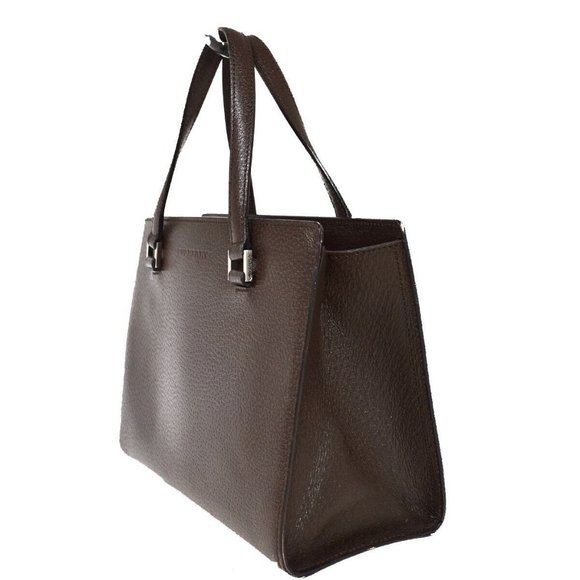 BURBERRY Logo Hand Tote Bag Leather Brown Silver - Picture 14 of 15